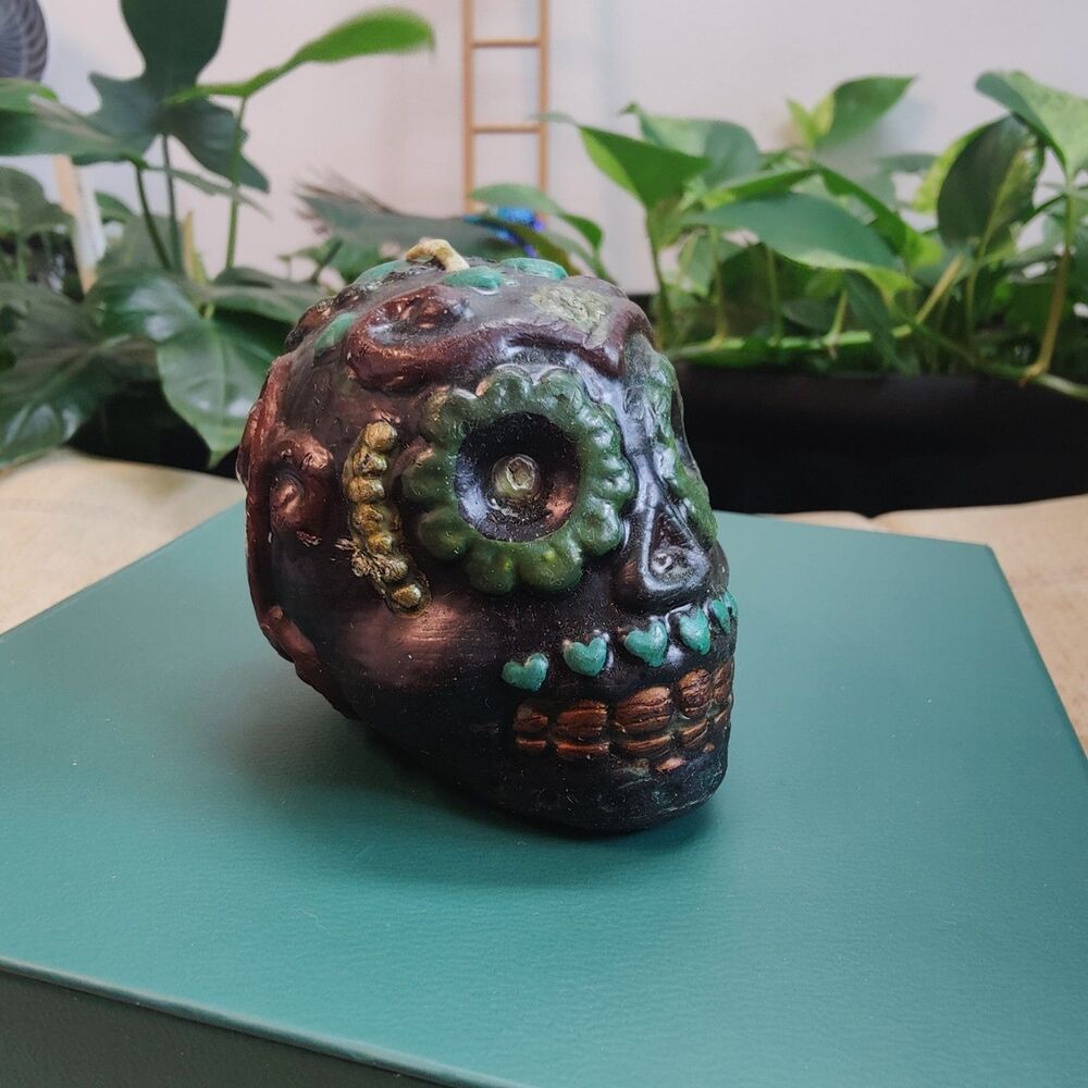 Molded Wax Sugar Skull Candle Calavera Halloween Day of the Dead